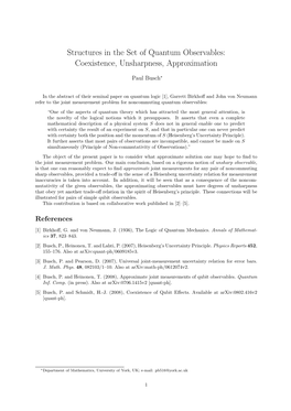 Structures in the Set of Quantum Observables: Coexistence, Unsharpness, Approximation