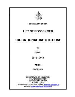 List of Educational Institutes in Goa 2010-11