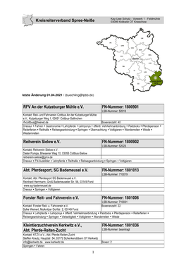 RFV an Der Kutzeburger Mühle Ev FN-Nummer: 1800901