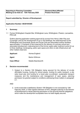 Reporting to Planning Committee Electoral Ward Affected Meeting to Be Held On: 13Th February 2020 Preston Rural East