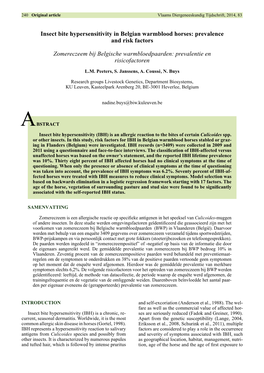 Insect Bite Hypersensitivity in Belgian Warmblood Horses: Prevalence and Risk Factors