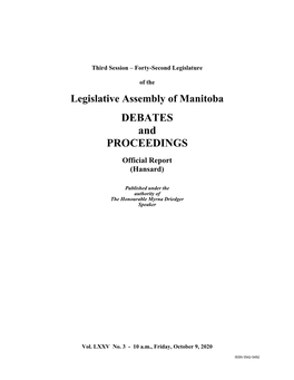 Legislative Assembly of Manitoba DEBATES and PROCEEDINGS