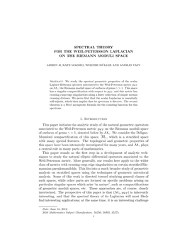 Spectral Theory for the Weil-Petersson Laplacian on the Riemann Moduli Space