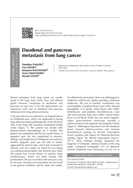 Duodenal and Pancreas Metastasis from Lung Cancer