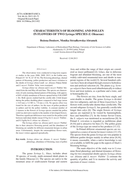 CHARACTERISTICS of BLOOMING and POLLEN in FLOWERS of TWO Syringa SPECIES (F