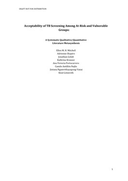 Acceptability of TB Screening Among At-Risk and Vulnerable Groups