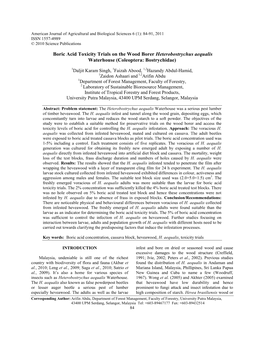 Boric Acid Toxicity Trials on the Wood Borer Heterobostrychus Aequalis Waterhouse (Coleoptera: Bostrychidae)