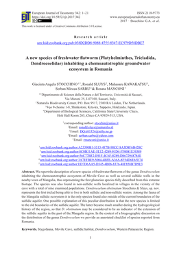 A New Species of Freshwater Flatworm (Platyhelminthes, Tricladida, Dendrocoelidae) Inhabiting a Chemoautotrophic Groundwater Ecosystem in Romania