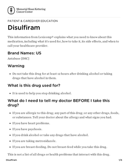 Disulfiram | Memorial Sloan Kettering Cancer Center