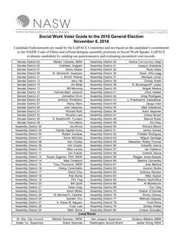 Social Work Voter Guide to the 2016 General Election November 8, 2016