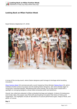 Looking Back on Milan Fashion Week Published on Iitaly.Org (