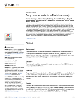 Copy Number Variants in Ebstein Anomaly