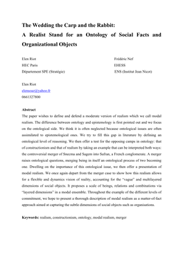 The Wedding the Carp and the Rabbit: a Realist Stand for an Ontology of Social Facts and Organizational Objects