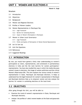 UNIT 3 WOMEN and ELECTIONS-II Women and Elections-I