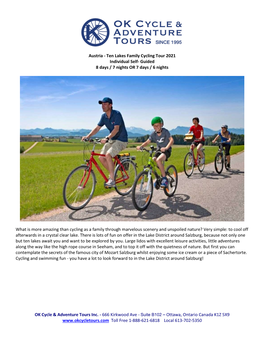 Austria - Ten Lakes Family Cycling Tour 2021 Individual Self- Guided 8 Days / 7 Nights OR 7 Days / 6 Nights