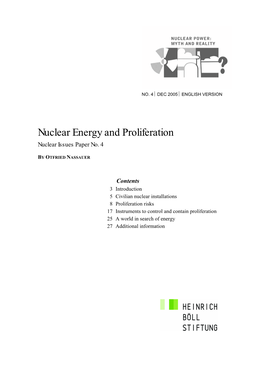 Nuclear Energy and Proliferation Nuclear Issues Paper No