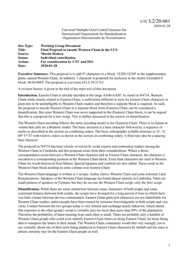 UTC L2/20-061 2020-01-28 Universal Multiple-Octet Coded Character Set International Organization for Standardization Organisation Internationale De Normalisation