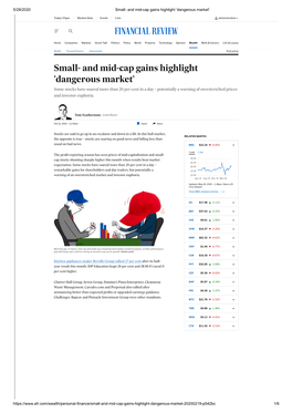 Small- and Mid-Cap Gains Highlight 'Dangerous Market'