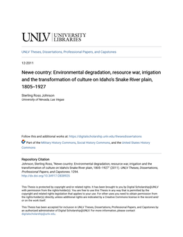 Environmental Degradation, Resource War, Irrigation and the Transformation of Culture on Idaho's Snake River Plain, 1805--1927