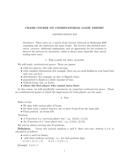 Crash Course on Combinatorial Game Theory