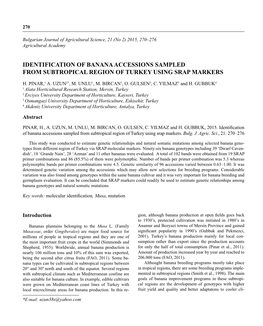 Identification of Banana Accessions Sampled from Subtropical Region of Turkey Using Srap Markers