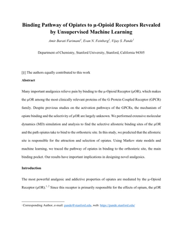 Binding Pathway of Opiates to Μ-Opioid Receptors Revealed by Unsupervised Machine Learning