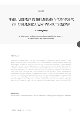 Sexual Violence in the Military Dictatorships of Latin America: Who Wants to Know?1