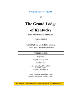 The Grand Lodge of Kentucky FREE and ACCEPTED MASONS