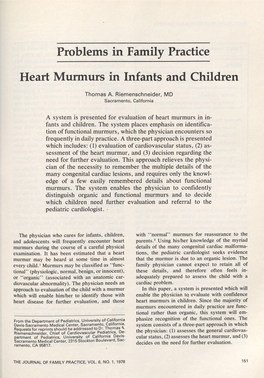 Problems in Family Practice Heart Murmurs in Infants and Children