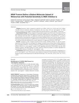 BRAF Fusions Define a Distinct Molecular Subset of Melanomas with Potential Sensitivity to MEK Inhibition