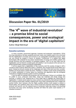 01 2019 Mahnkopf the 4Th Wave of Industrial Revolution