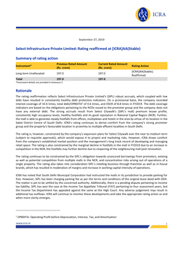 Select Infrastructure Private Limited: Rating Reaffirmed at [ICRA]AA(Stable)