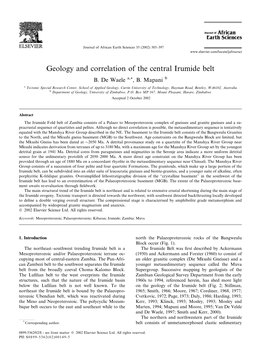 Geology and Correlation of the Central Irumide Belt B