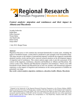 Context Analysis: Migration and Remittances and Their Impact in Albania and Macedonia