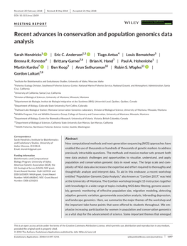 Recent Advances in Conservation and Population Genomics Data Analysis