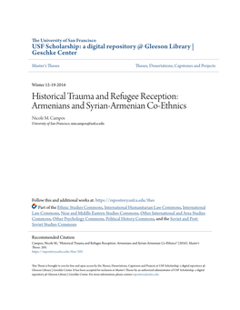 Historical Trauma and Refugee Reception: Armenians and Syrian-Armenian Co-Ethnics Nicole M