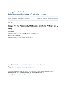 Google Scholar Adoption by LIS Educators in India: an Exploratory Study