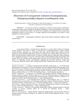 Discovery of Coenogonium Isidiatum (Coenogoniaceae, Ostropomycetidae) Disjunct in Northeastern Asia