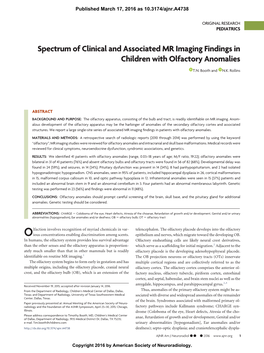 Spectrum of Clinical and Associated MR Imaging Findings in Children with Olfactory Anomalies