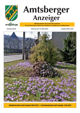 Anzeiger Mitteilungsblatt Der Gemeinde Amtsberg Für Die Ortschaften Dittersdorf, Weißbach, Schlößchen Und Wilischthal