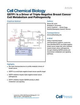 GSTP1 Is a Driver of Triple-Negative Breast Cancer Cell Metabolism and Pathogenicity