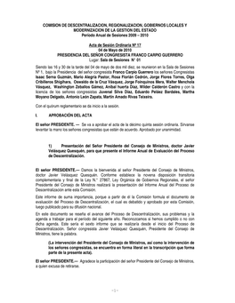 COMISION DE DESCENTRALIZACION, REGIONALIZACION, GOBIERNOS LOCALES Y MODERNIZACION DE LA GESTION DEL ESTADO Período Anual De Sesiones 2009 – 2010