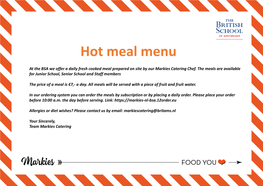 Hot Meal Menu