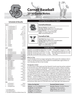Cornell Baseball 2016 Game Notes