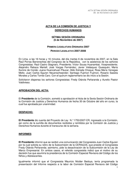 Acta De La Comisión De Justicia Y Derechos Humanos