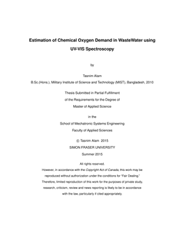 Estimation of Chemical Oxygen Demand in Wastewater Using UV