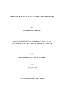 Rhetorical Analysis of Paul's Argument in 1Corinthians 13