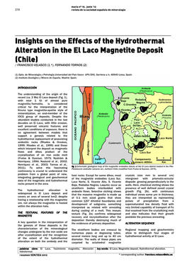 Insights on the Effects of the Hydrothermal Alteration in the El Laco Magnetite Deposit (Chile) / FRANCISCO VELASCO (1.�), FERNANDO TORNOS (2)
