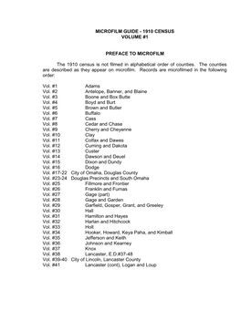 Microfilm Guide - 1910 Census � Volume #1 �