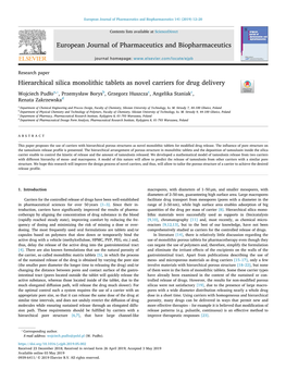 Hierarchical Silica Monolithic Tablets As Novel Carriers for Drug Delivery